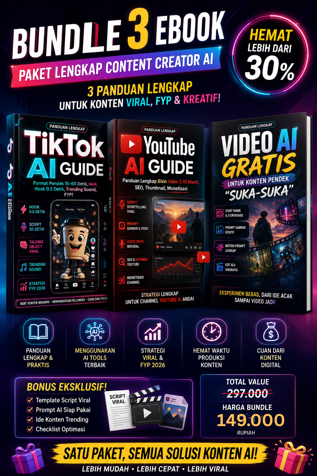 Bundle 3 Ebook Content Creator AI — TikTok, YouTube & Video AI